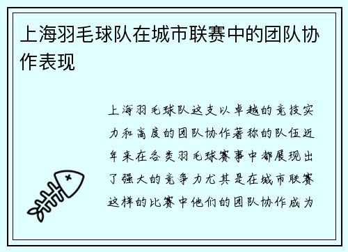 上海羽毛球队在城市联赛中的团队协作表现