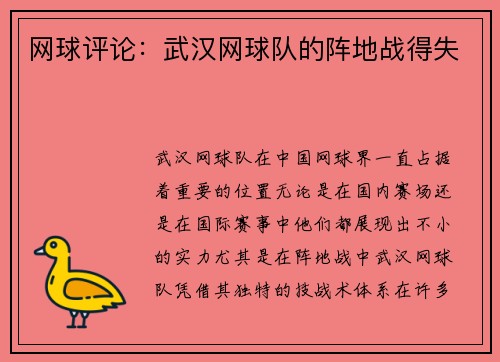 网球评论：武汉网球队的阵地战得失